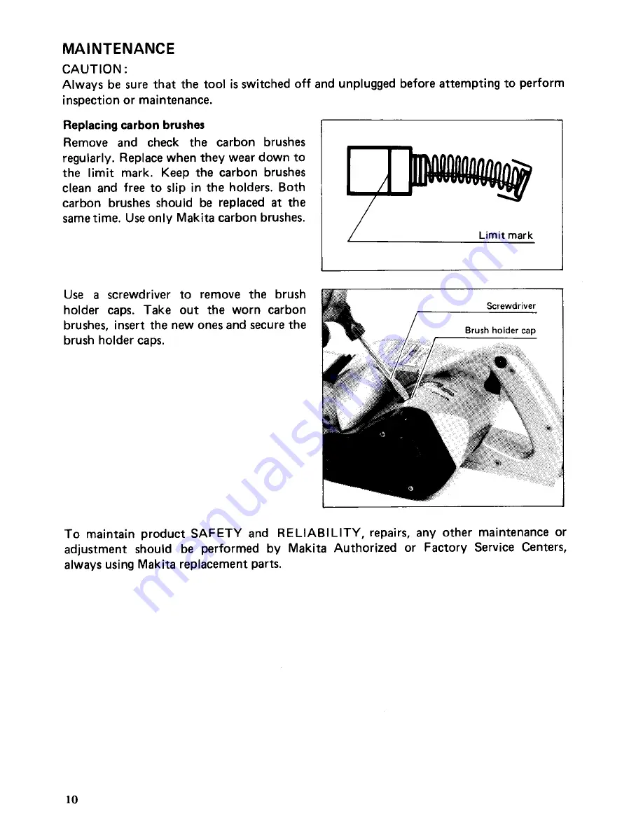 Makita CURVED PLANER 1001 Instruction Manual Download Page 10