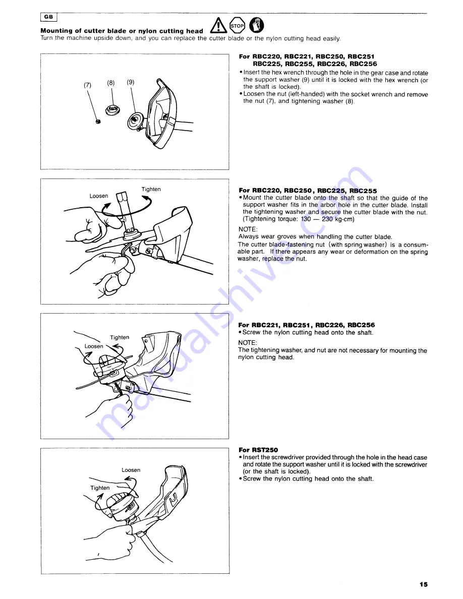 Makita RBC220 Instruction Manual Download Page 15