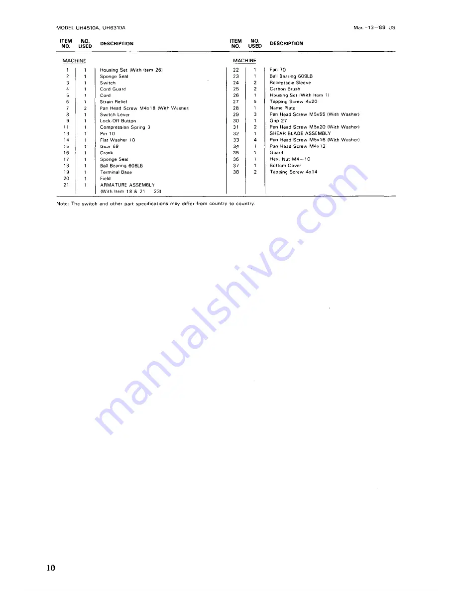 Makita UH4510A Instruction Manual Download Page 10