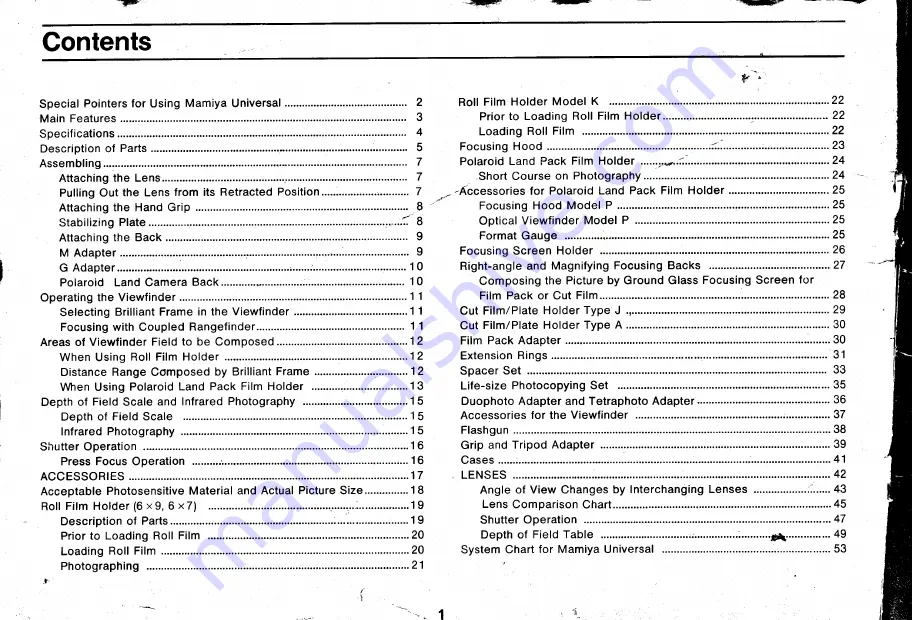 Mamiya UNIVERSAL BLACK Instructions Manual Download Page 2