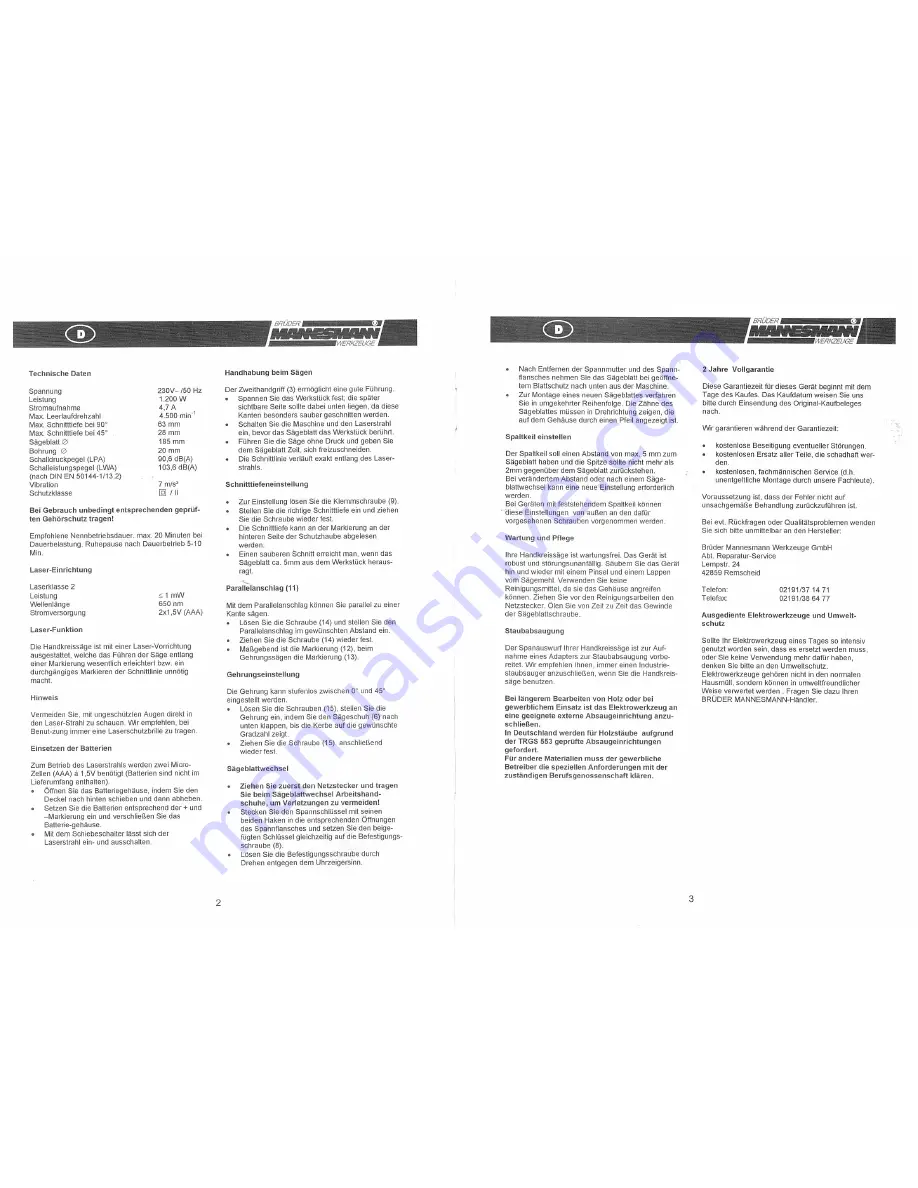 Mannesmann 12795 Instruction Manual Download Page 3