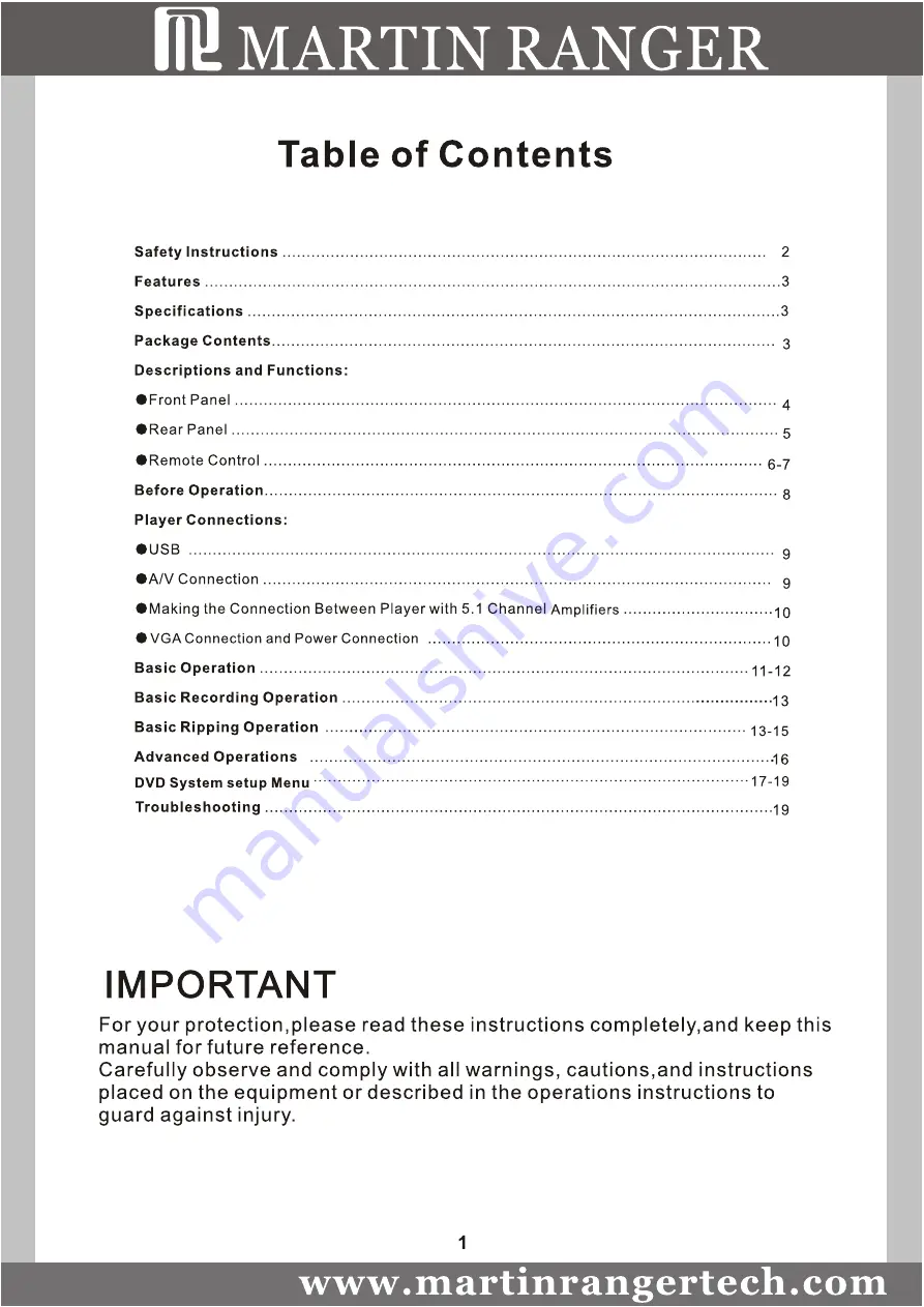 Martin Ranger HD-DVD 950 II User Manual Download Page 2