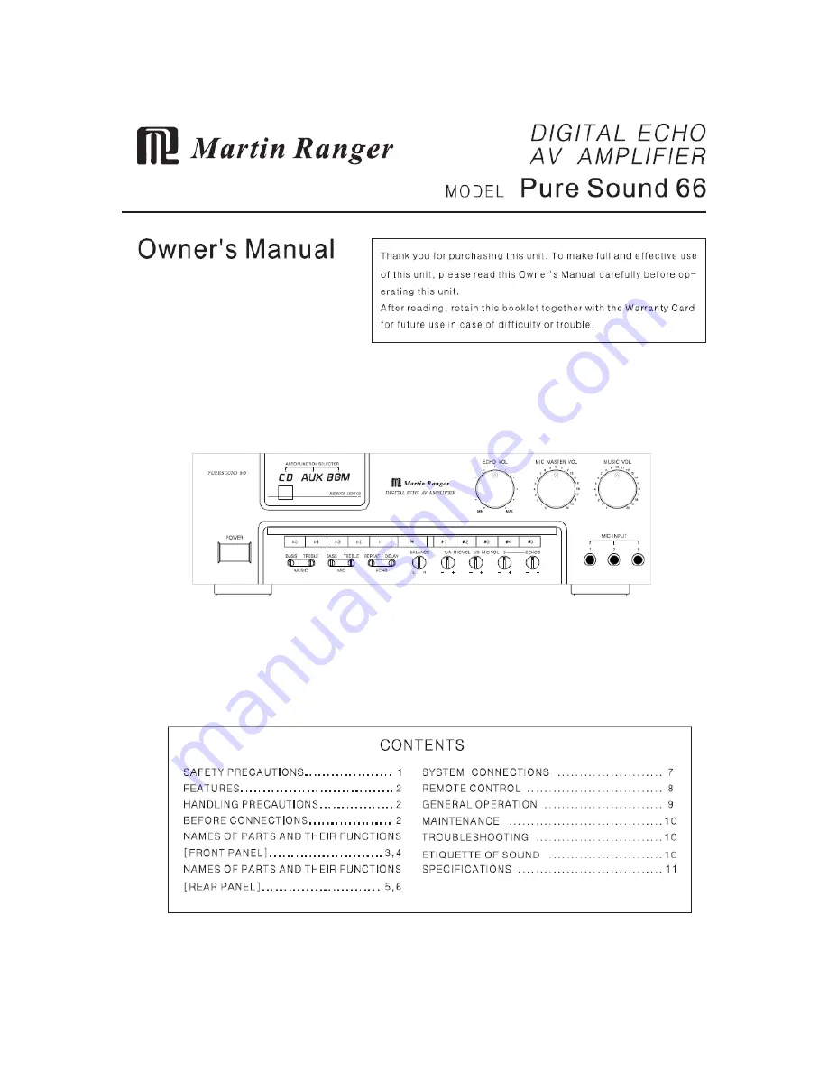 Martin Ranger Pure Sound 66 Owner'S Manual Download Page 1