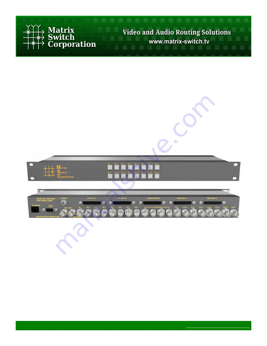 Matrix Switch Corporation MSC-HD161AAL Product Manual Download Page 1