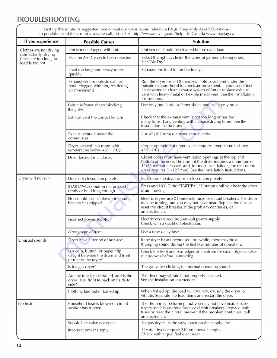 Maytag Bravos MEDX600XW0 Use And Care Manual Download Page 12