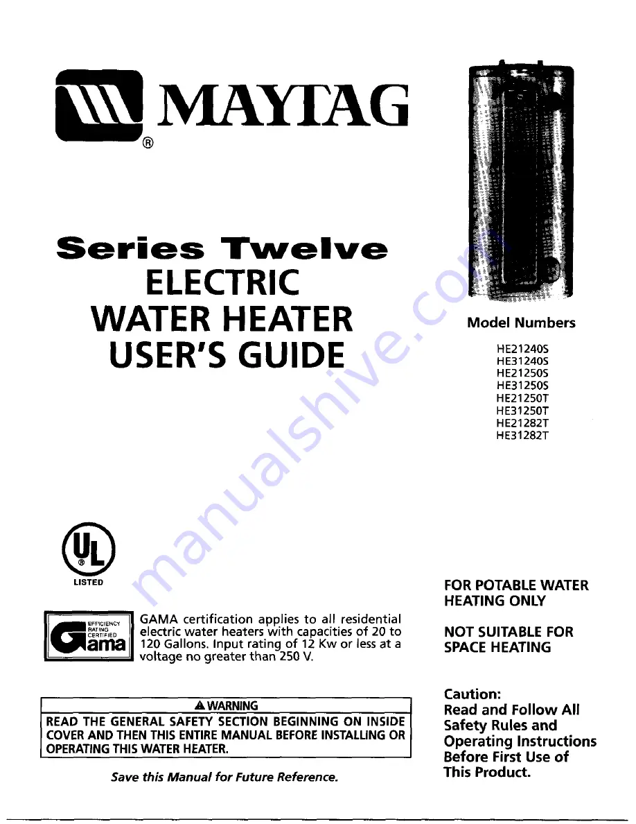 Maytag HE21240S User Manual Download Page 1