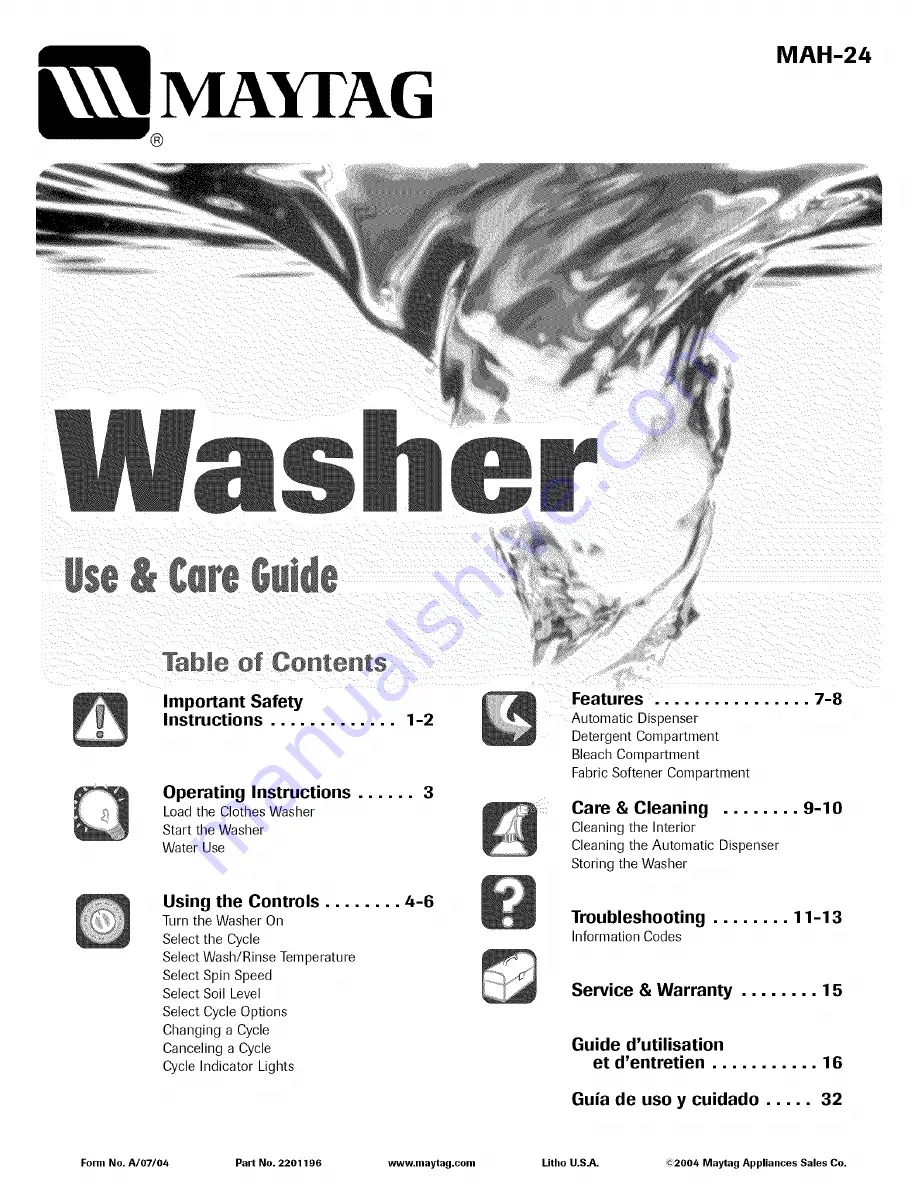 Maytag MAH-24 Use & Care Manual Download Page 1