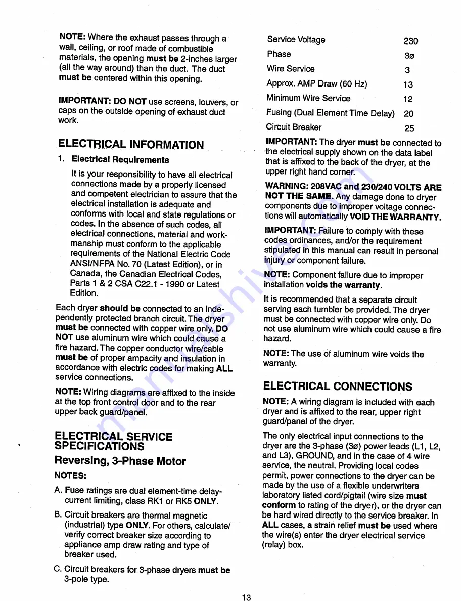 Maytag MDG120 Installation And Operating Instructions Manual Download Page 13