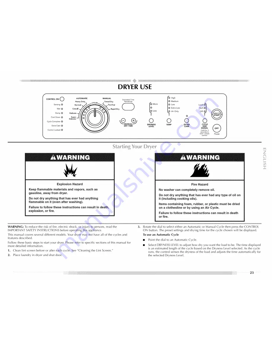 Maytag MED9700S - Electric Dryer Use And Care Manual Download Page 23