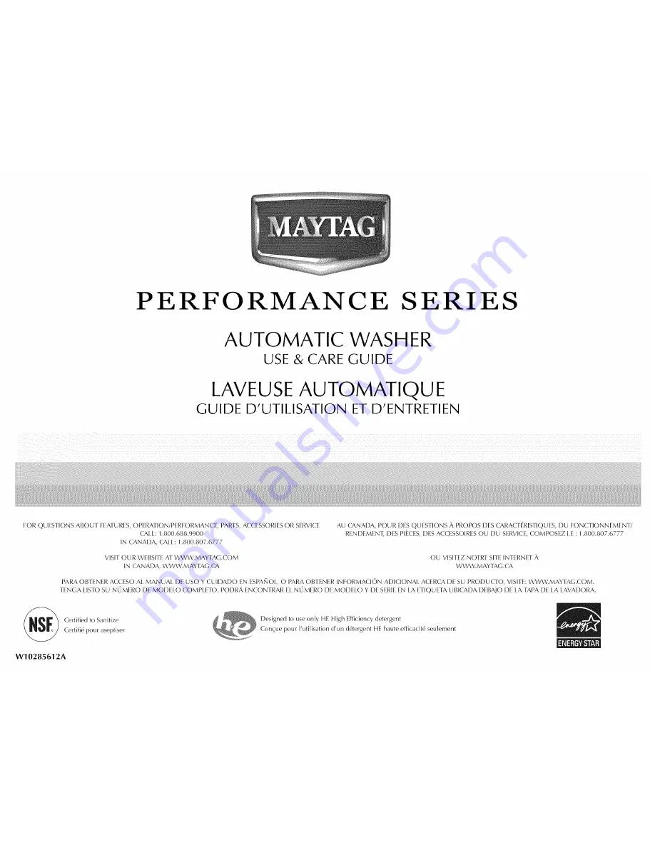 Maytag MHWZ400TQ - 3.7 cu. Ft. Epic Z Front Load Washer Use And Care Manual Download Page 1