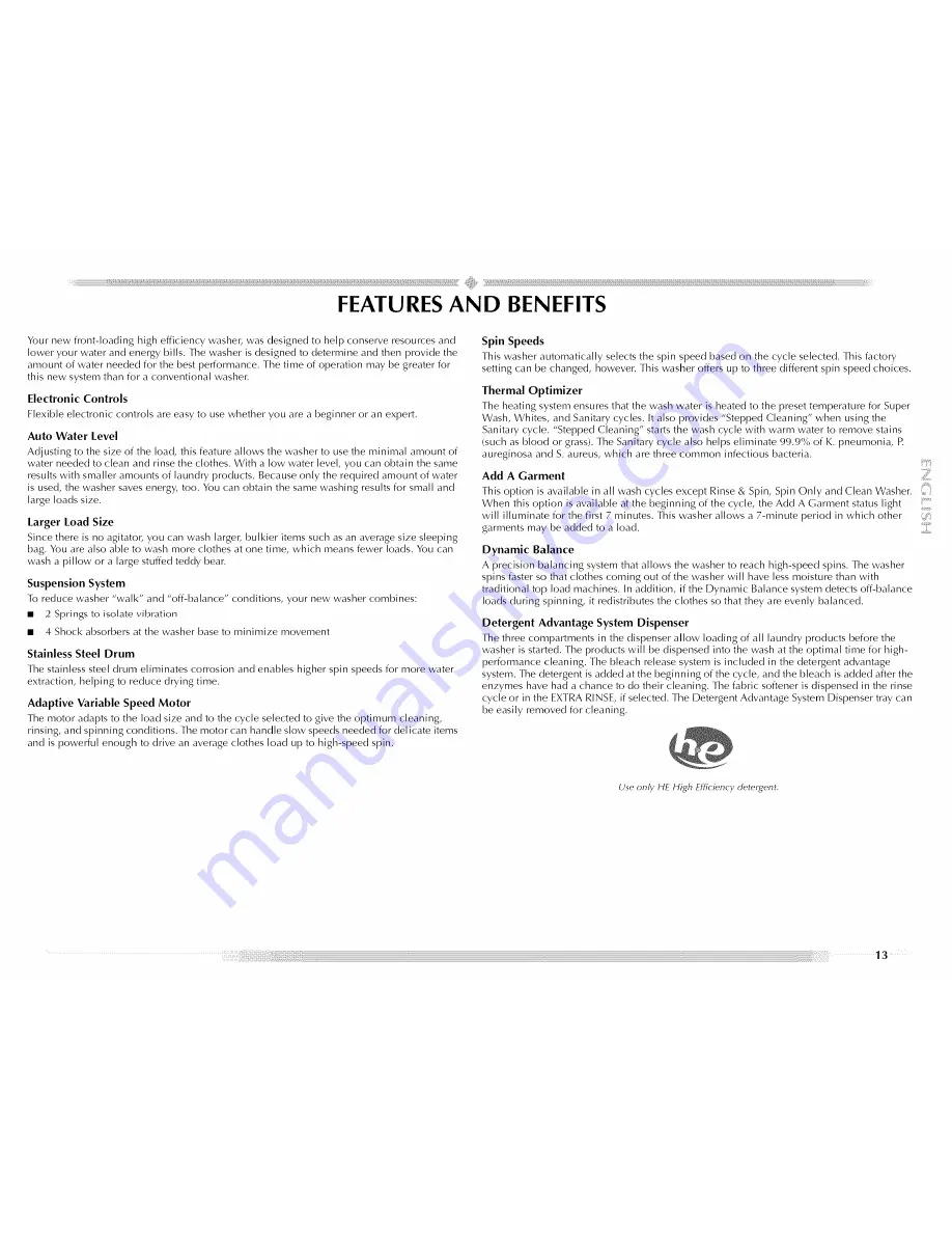 Maytag MHWZ600TE - Epic Z Front Load Washer Use And Care Manual Download Page 13