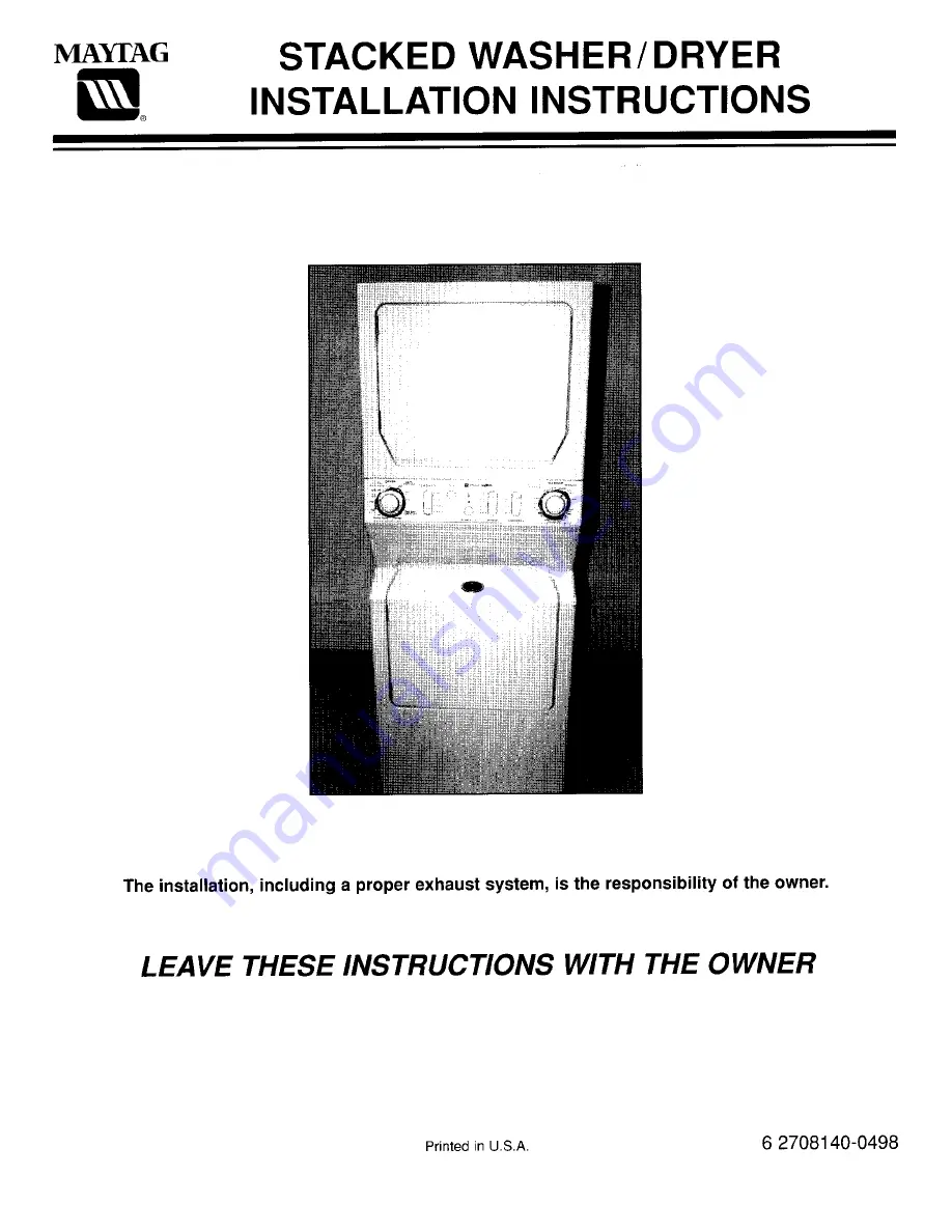 Maytag Washer/Dryer Installation Instructions Manual Download Page 1