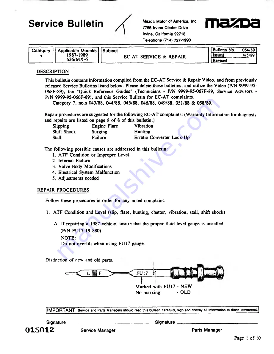 Mazda 626 1989 Скачать руководство пользователя страница 262