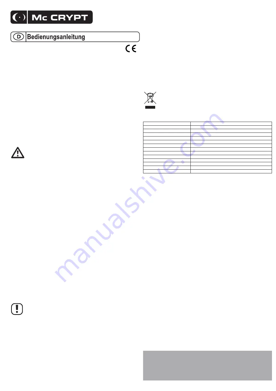 MC Crypt TM-8017 Operating Instructions Download Page 1