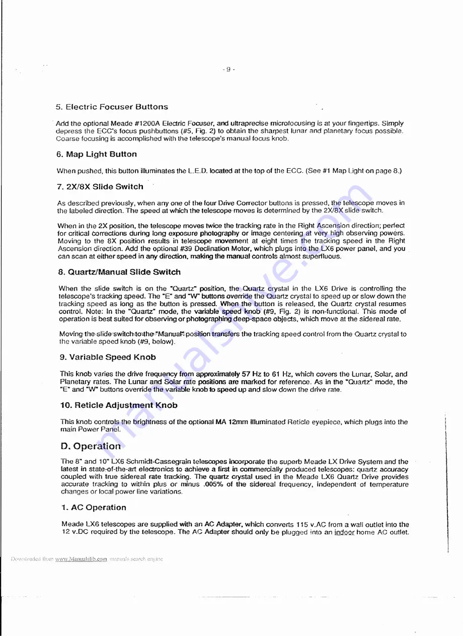 Meade 2080/LX6 Supplementary Instructions Manual Download Page 9