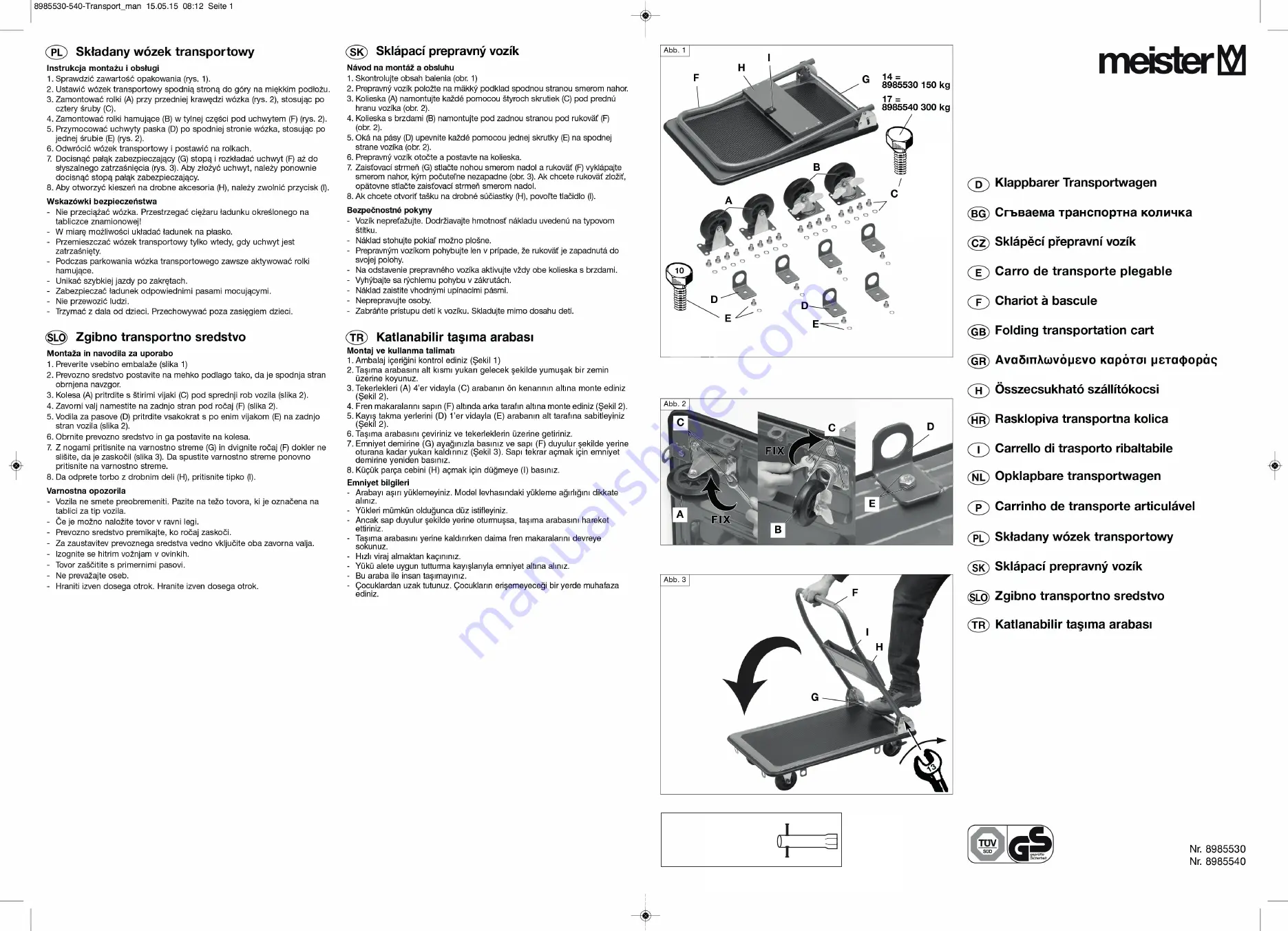 Meister 8985530 Quick Start Manual Download Page 1