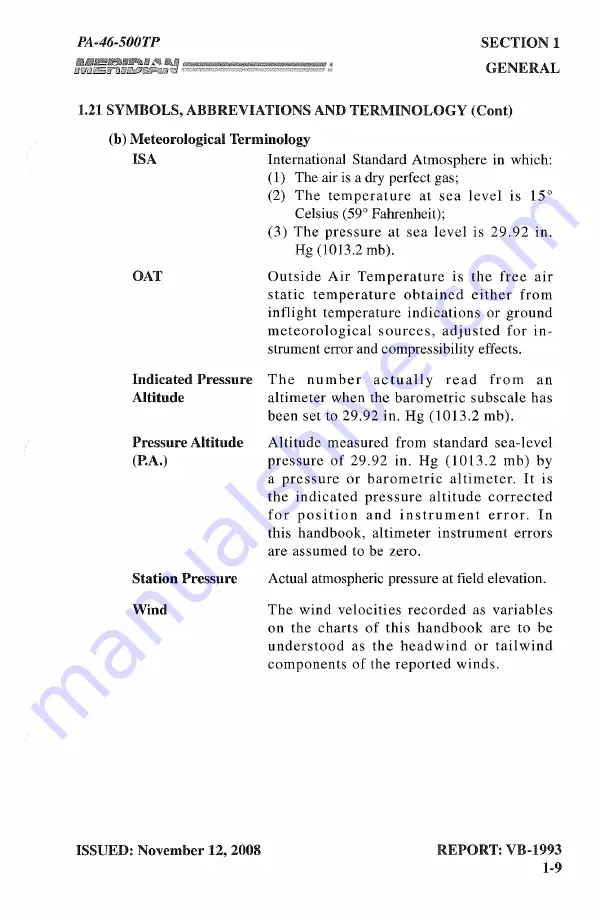 Meridian PA-46-500TP Pilot Operating Handbook Download Page 19