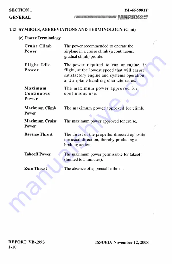 Meridian PA-46-500TP Pilot Operating Handbook Download Page 20