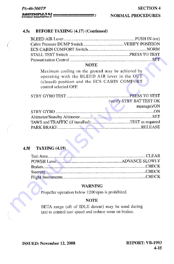 Meridian PA-46-500TP Pilot Operating Handbook Download Page 165