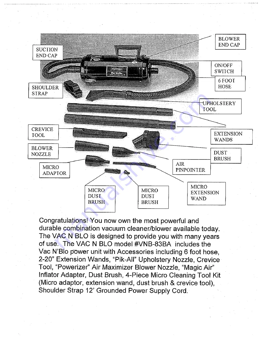 METROPOLITAN VACUUM CLEANER CO Jumbo Vac 'N' Blo HRS-83BA Instructions For Use And Care Download Page 3