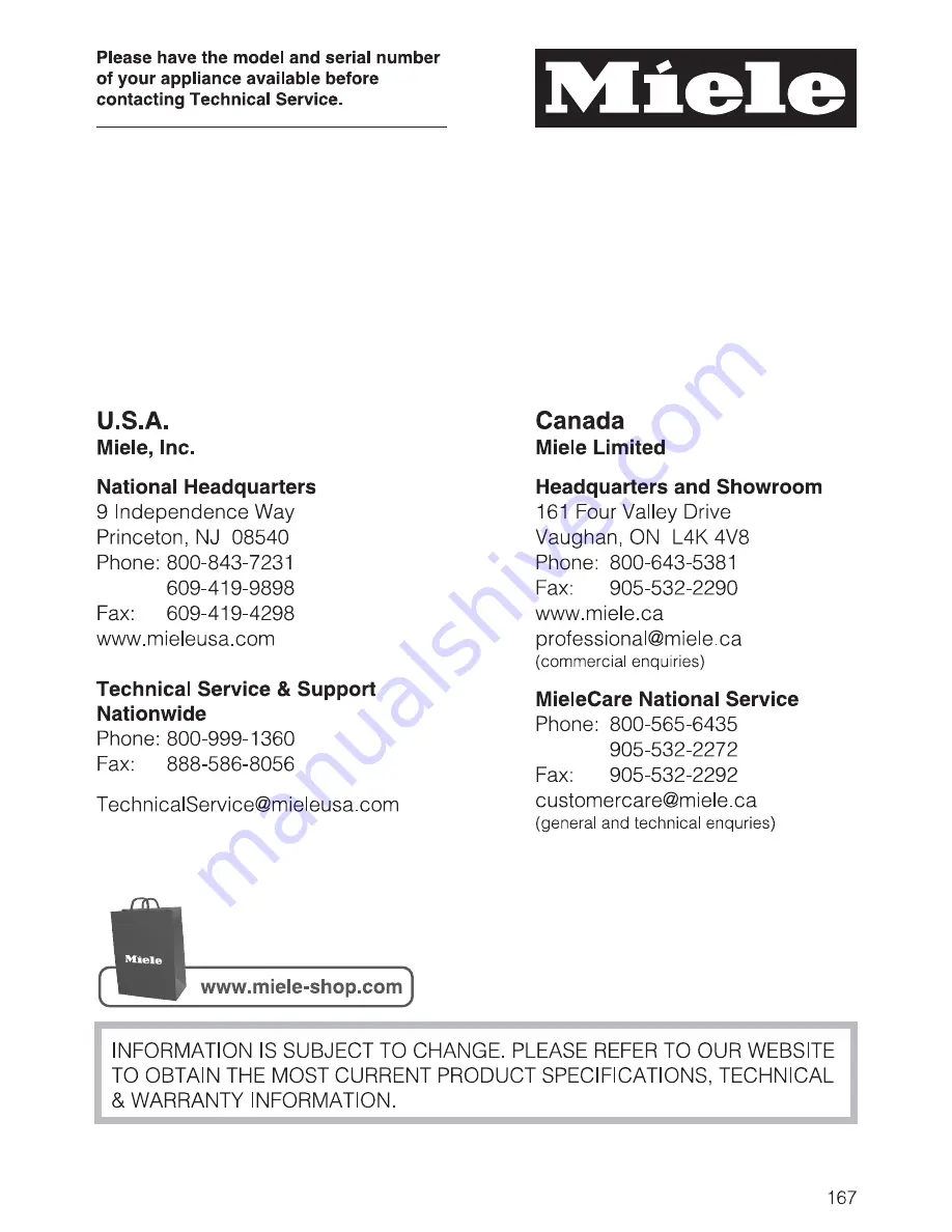 Miele DGC6700XL Operating And Installation Instructions Download Page 167