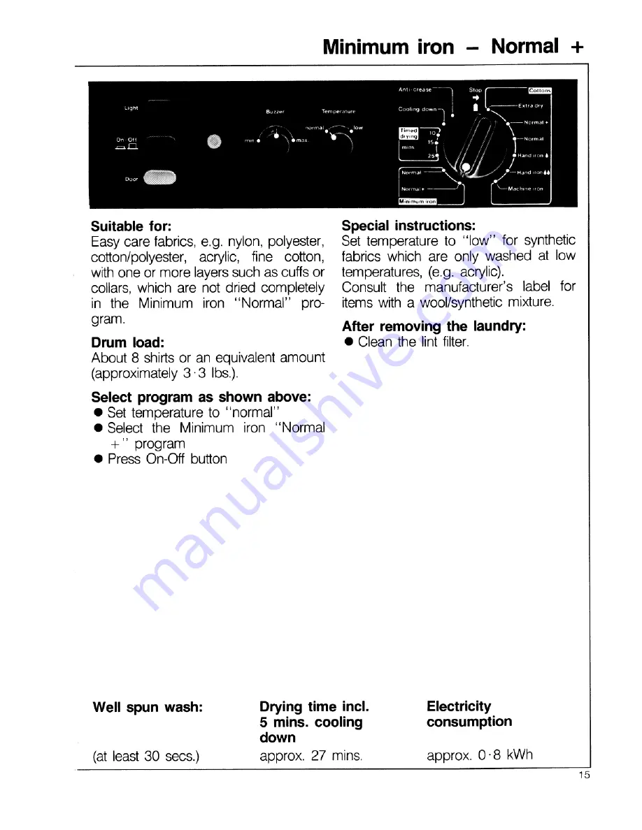 Miele T 366  VENT ED DRYER - OPERATING Скачать руководство пользователя страница 15