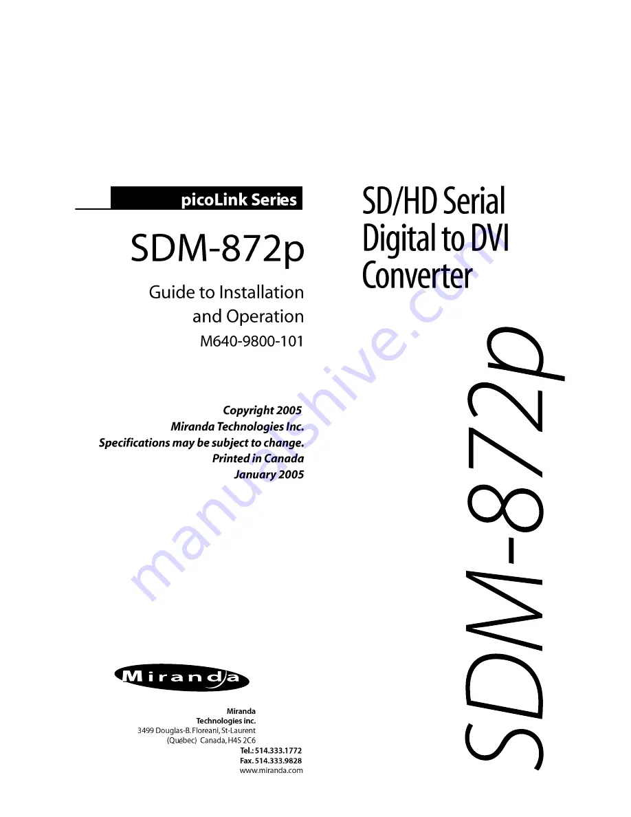 Miranda SDM-872p Скачать руководство пользователя страница 1