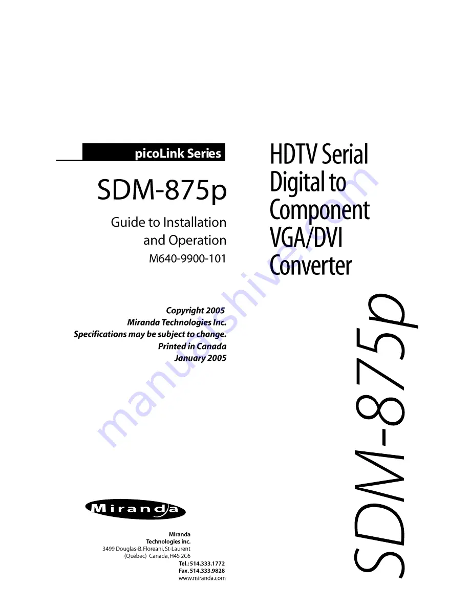 Miranda SDM-875p Скачать руководство пользователя страница 1