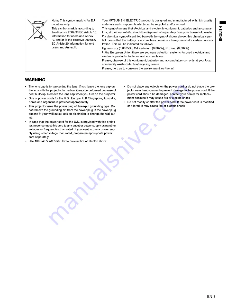 Mitsubishi Electric DLP EX320U-ST Скачать руководство пользователя страница 3