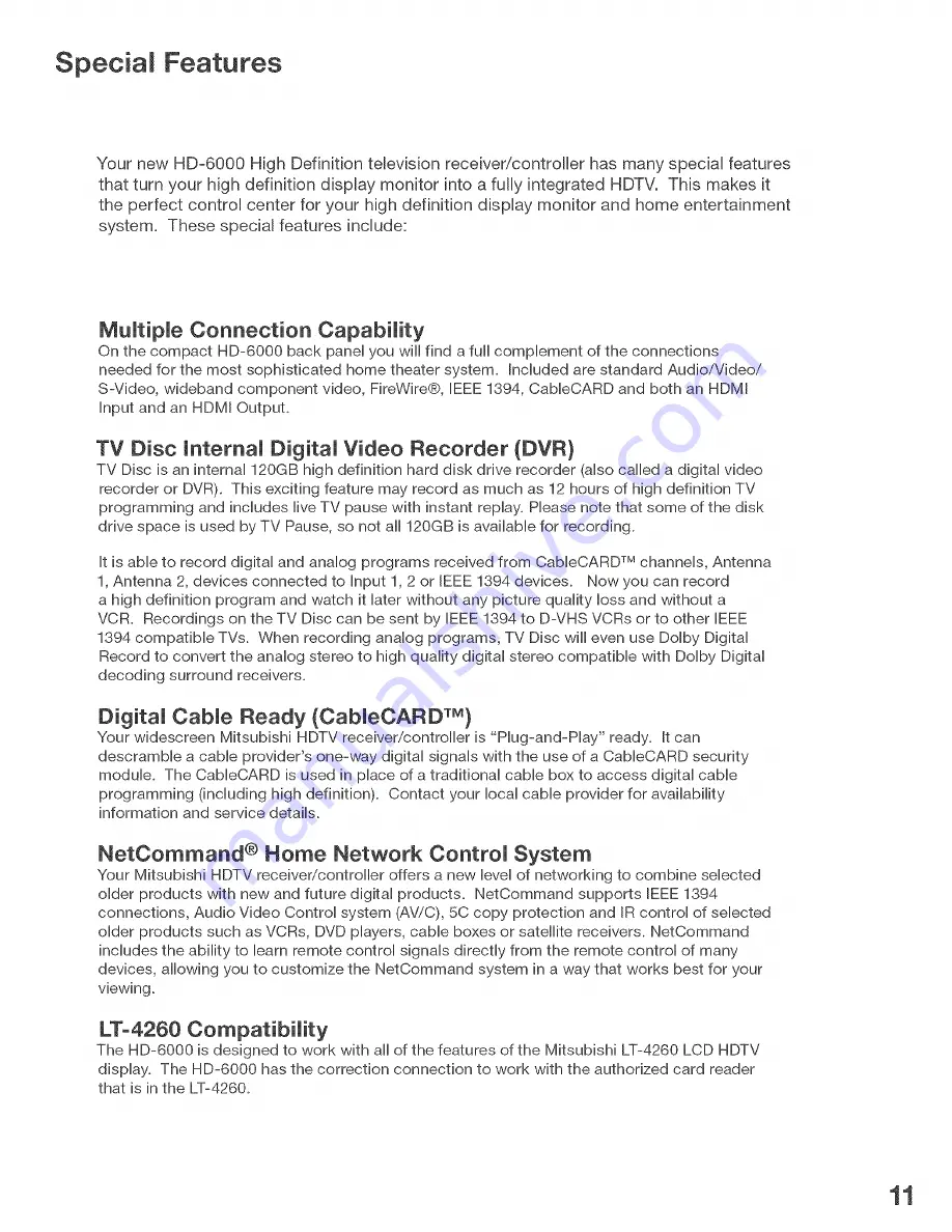 Mitsubishi Electric HD-6000 Owner'S Manual Download Page 11