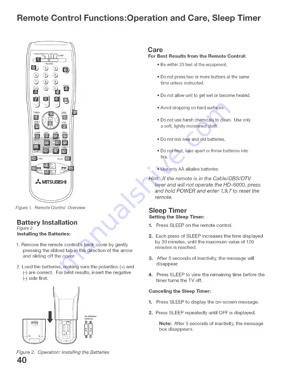 Mitsubishi Electric HD-6000 Owner'S Manual Download Page 40