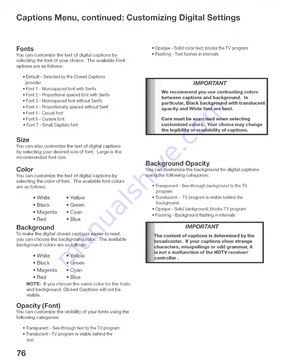 Mitsubishi Electric HD-6000 Owner'S Manual Download Page 76