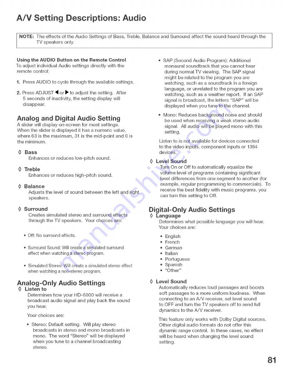 Mitsubishi Electric HD-6000 Owner'S Manual Download Page 81