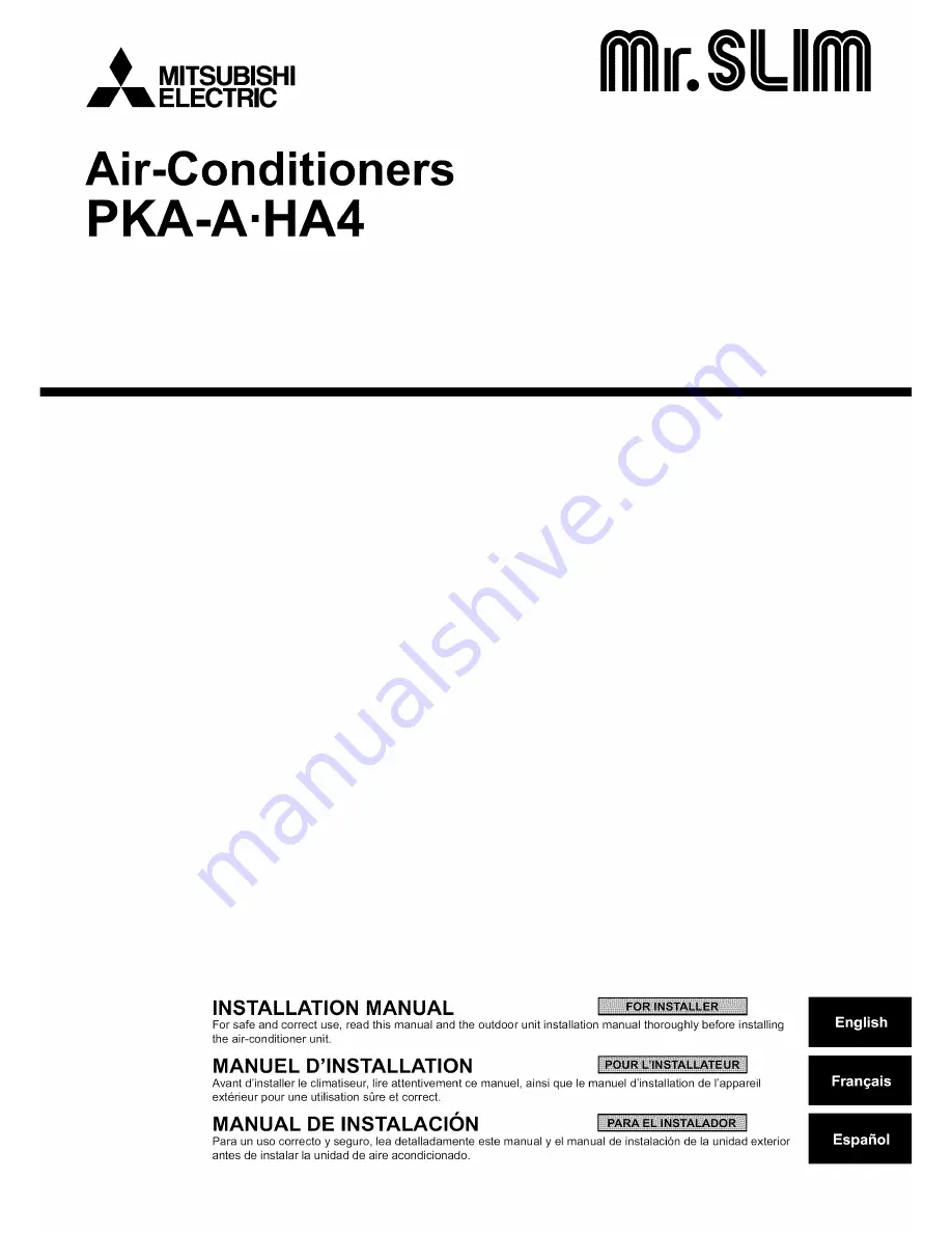 Mitsubishi Electric Mr. Slim PKA-A-HA4 Скачать руководство пользователя страница 1