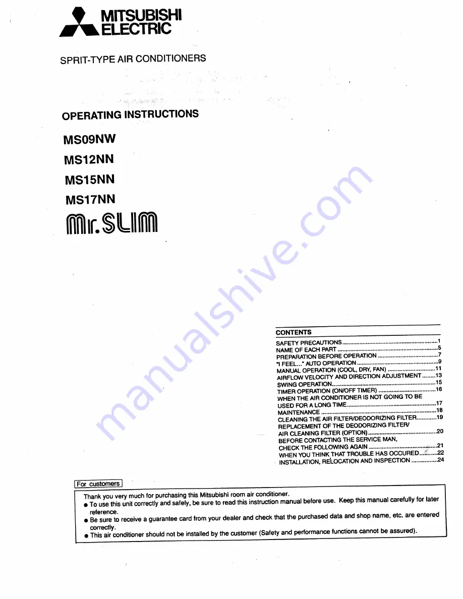 Mitsubishi Electric MS09NW Скачать руководство пользователя страница 1