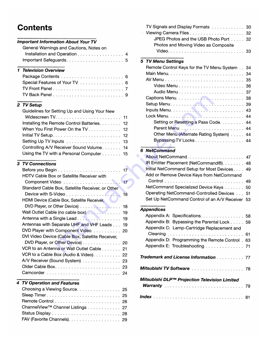 Mitsubishi Electric WD-57733 Owner'S Manual Download Page 3