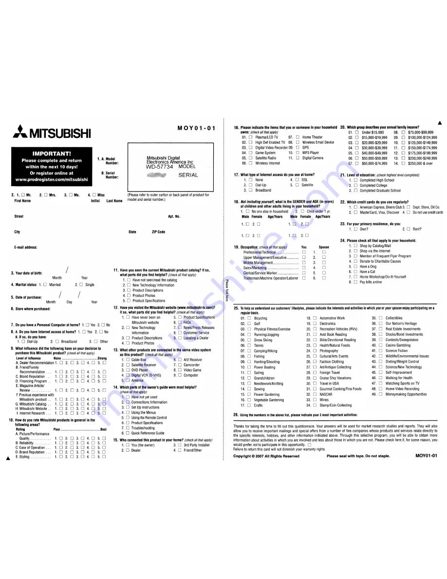 Mitsubishi Electric WD-57733 Owner'S Manual Download Page 91