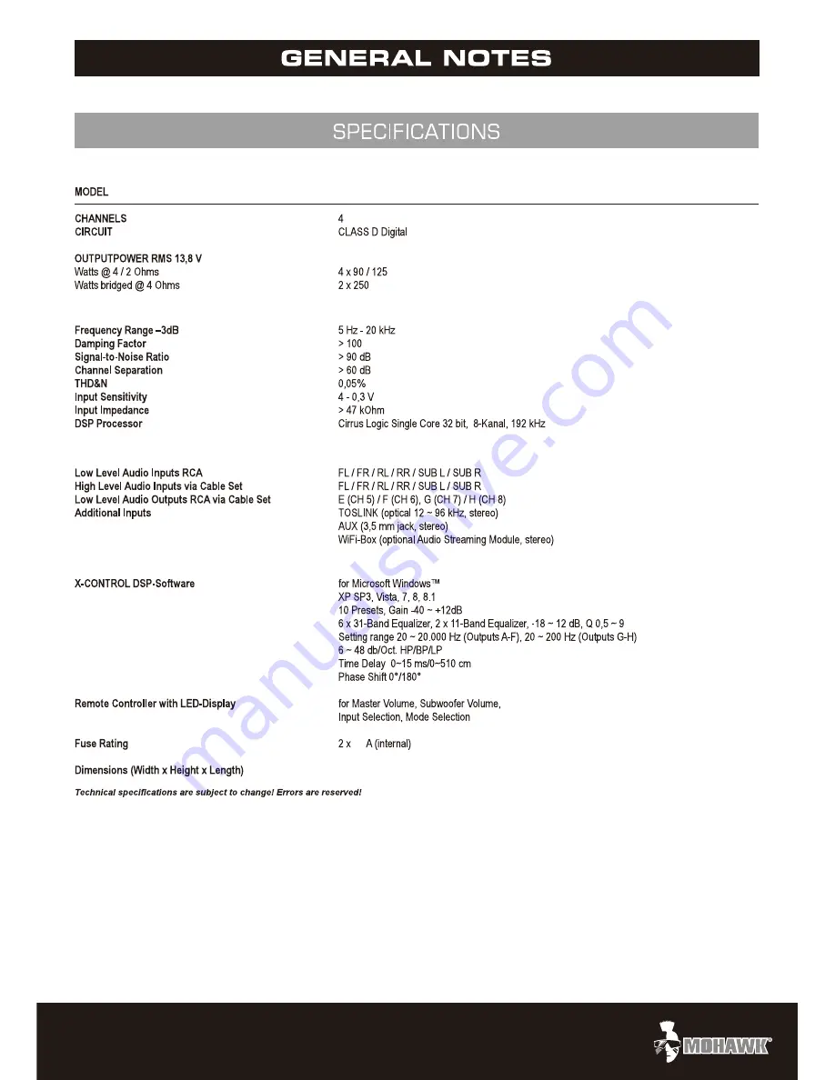 Mohawk MC 600.4DSP Manual Download Page 16