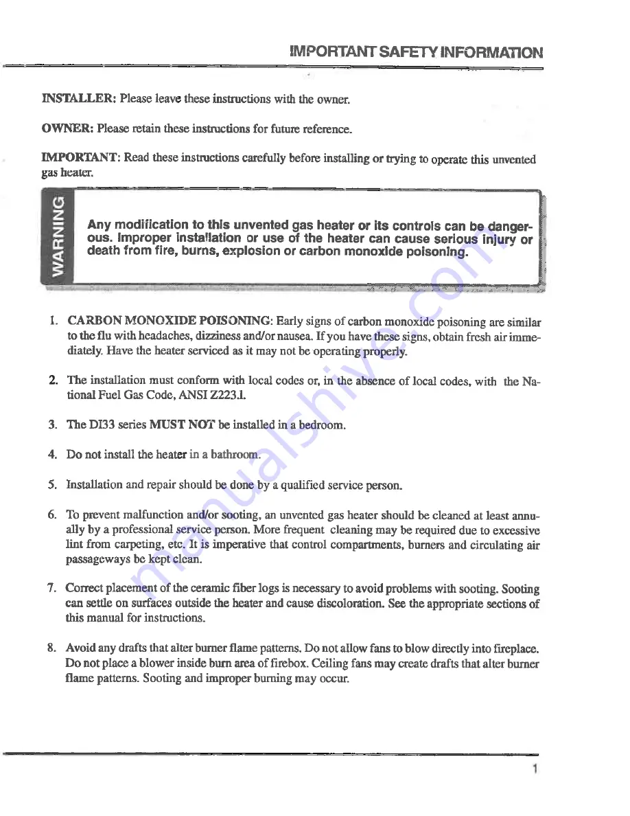 Monessen Hearth DI33NTS Installation And Operating Instructions Manual Download Page 3