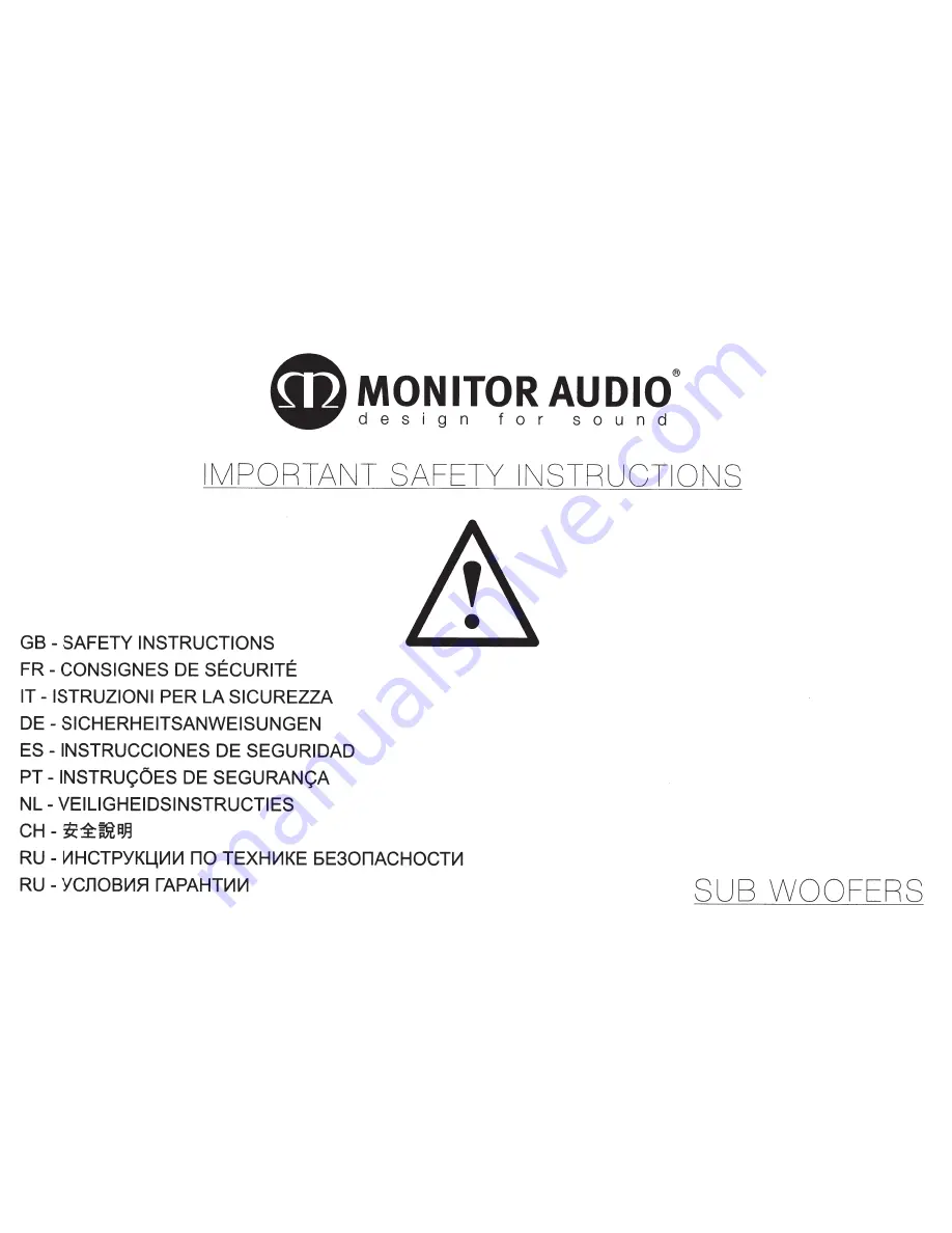 Monitor Audio WB-10 Safety Instructions Download Page 2