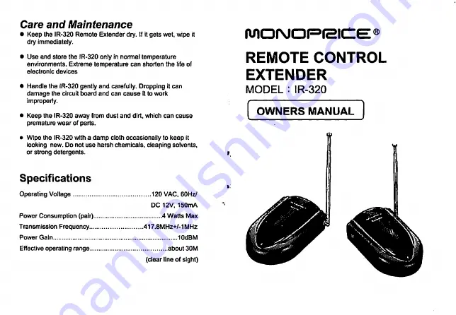 Monoprice IR-320 Owner'S Manual Download Page 1