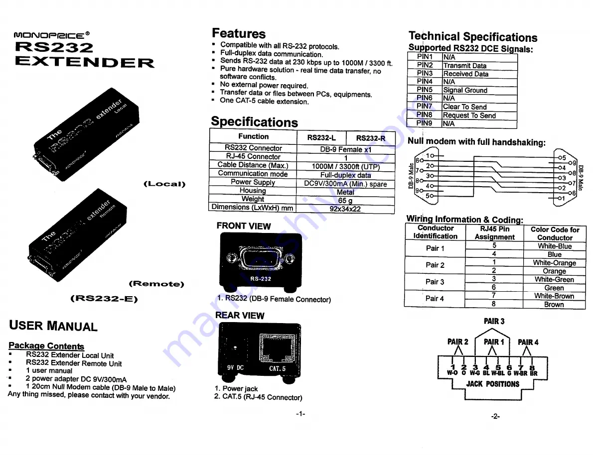 Monoprice RS232-L User Manual Download Page 1