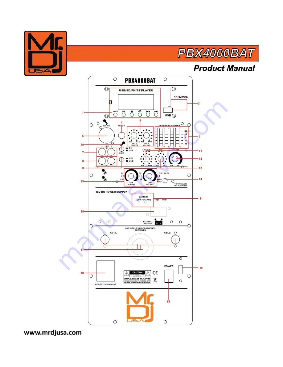 MR DJ USA INC PBX4000BAT Скачать руководство пользователя страница 5