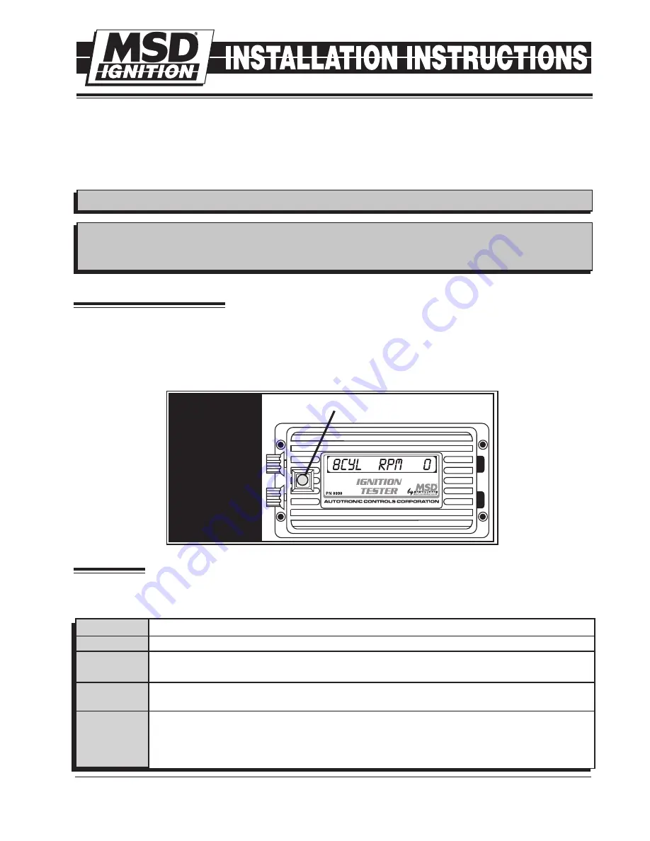 MSD Ignition 8998 Installation Instructions Manual Download Page 1