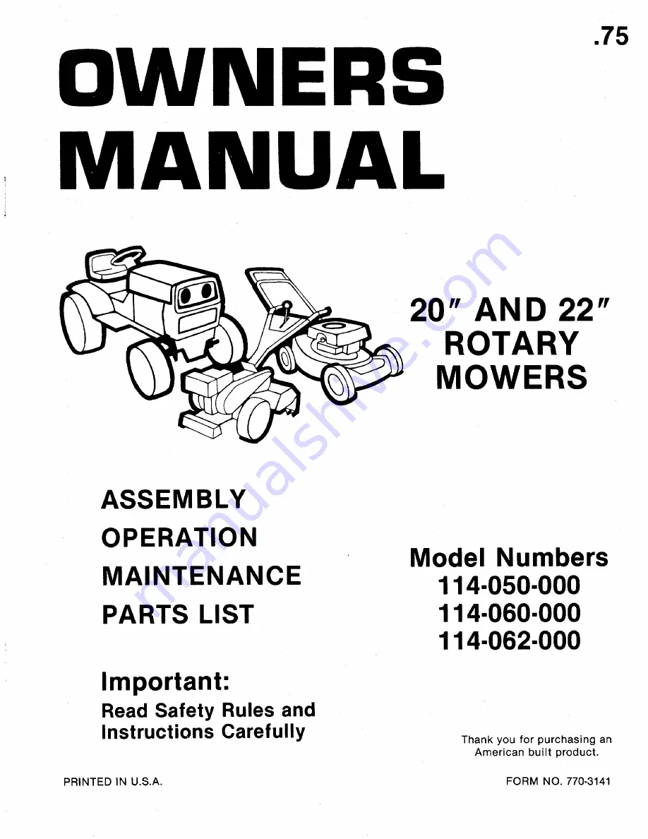 MTD 114-050-000 Owner'S Manual Download Page 1