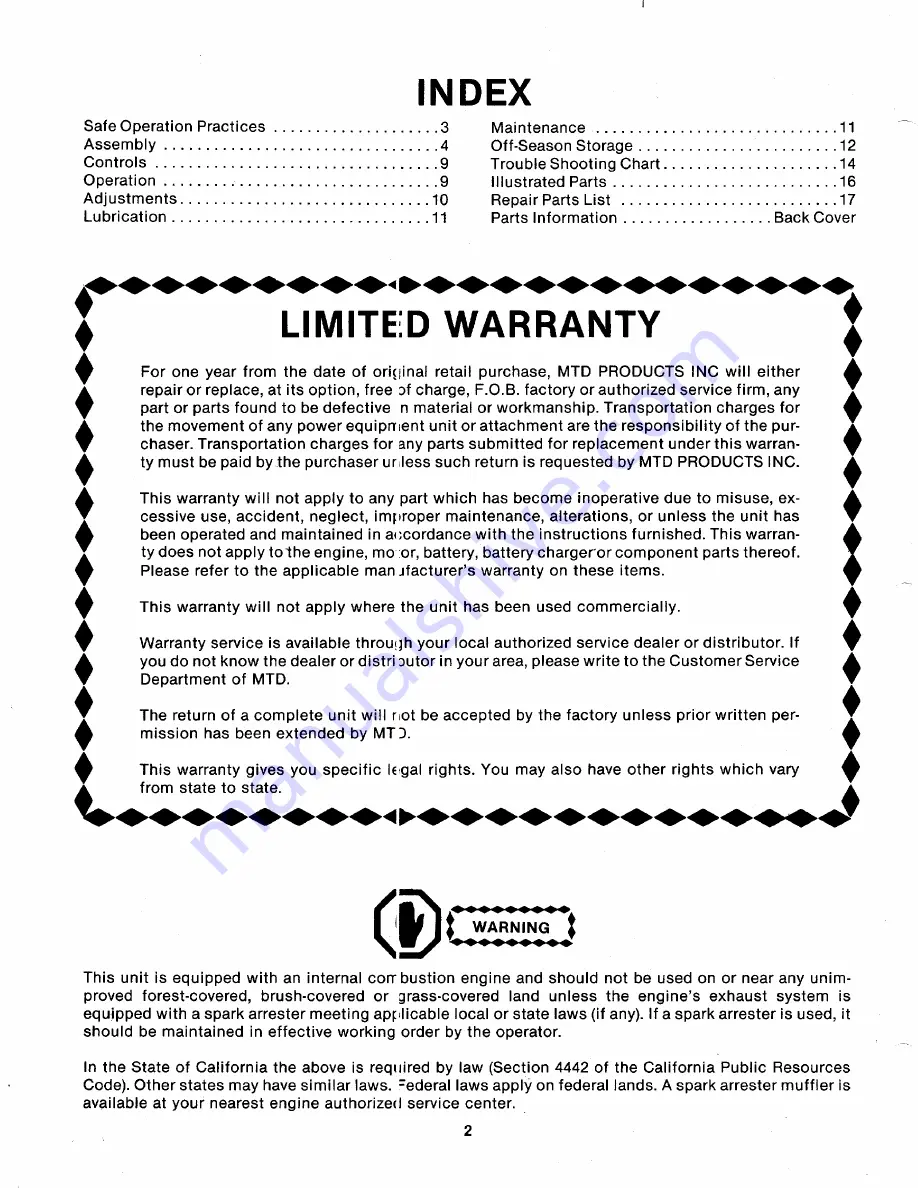 MTD 114-050-000 Owner'S Manual Download Page 2