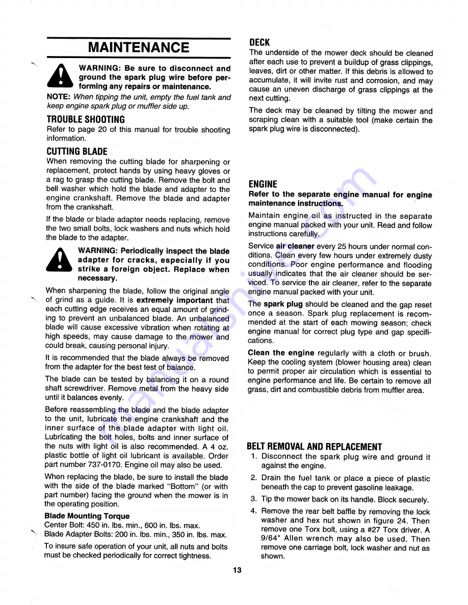 MTD 122-460R000 Owner'S Manual Download Page 13