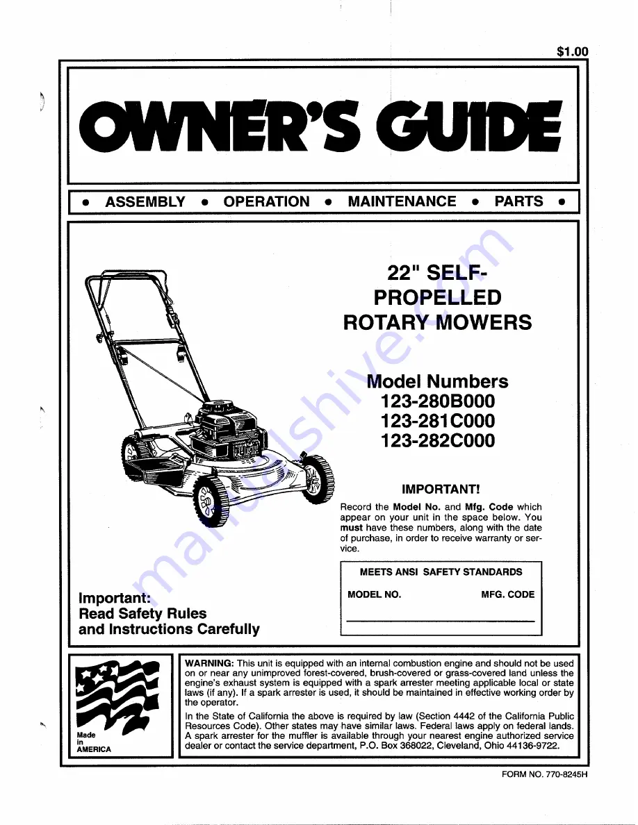 MTD 123-280B000 Owner'S Manual Download Page 1