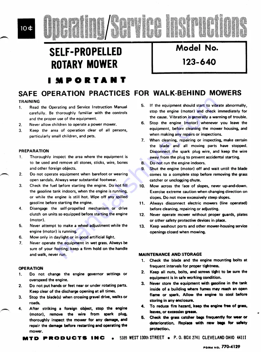 MTD 123-640 Operating/Service Instructions Manual Download Page 1