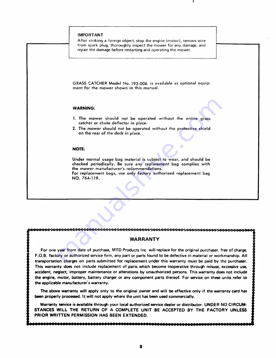 MTD 123-640 Operating/Service Instructions Manual Download Page 8